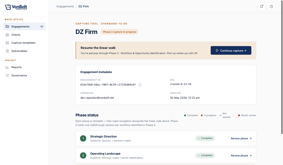 AI Roadmapper engagement detail — a costed, prioritised roadmap of candidate AI workflows